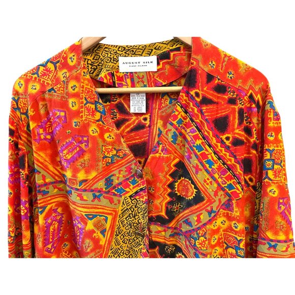 Vintage August Silk Diane Gilman Silk Bohemian Button Up Shirt Patchwork Sz 22 - Picture 2 of 4